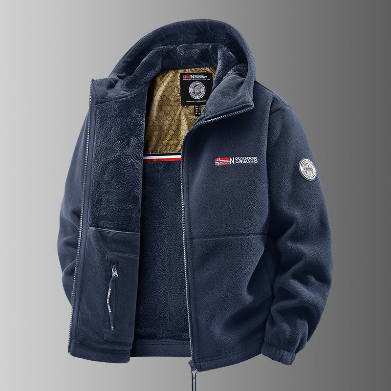 Men's Cozy Fleece Hoodie Jacket with Teddy Lining, Windproof and Zipper Pockets Mune Fashion