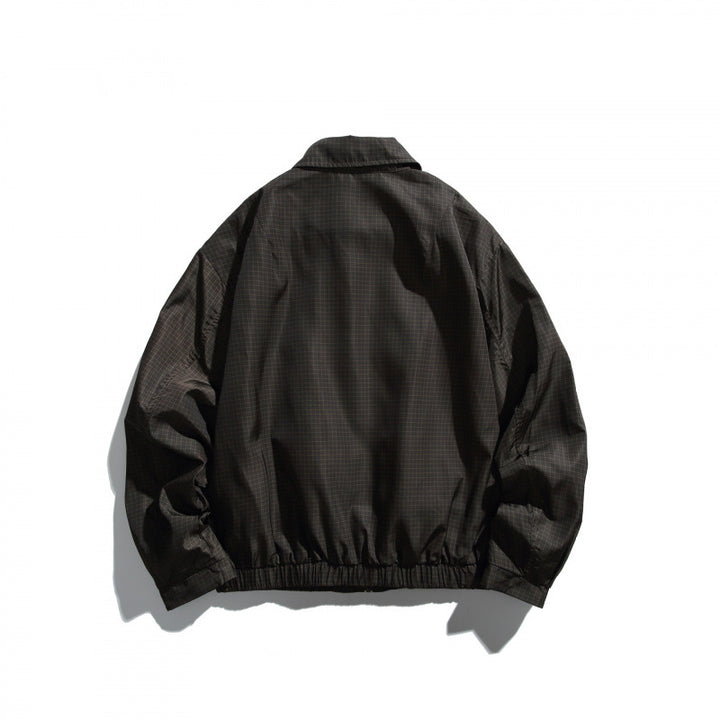 Men's short-cut water-repellent Harrington bomber jacket with checkered micro-weave, buttoned flap pockets, and elastic hem Mune Fashion
