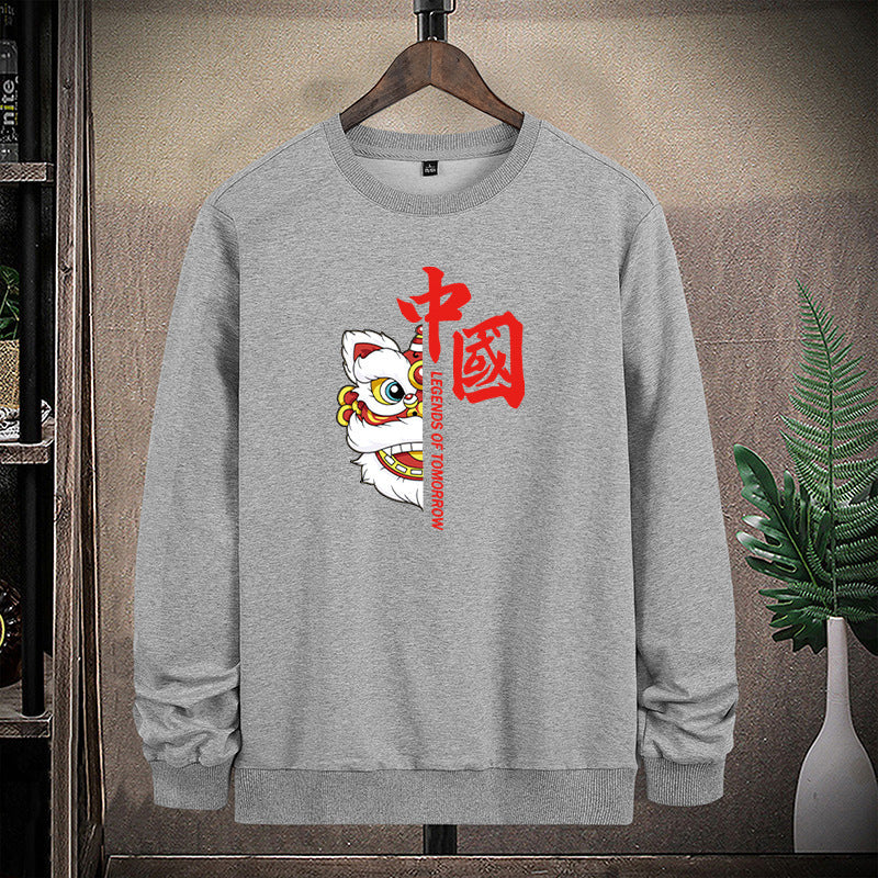 Men's sweatshirt with traditional lion dance motif and round neckline Mune Fashion