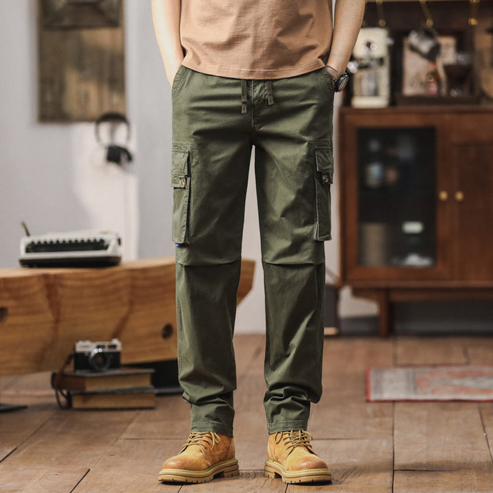 Men's Modern Relaxed Cargo Pants with Drawstring Waist, Flap Pockets and Knee Reinforcement Mune Fashion