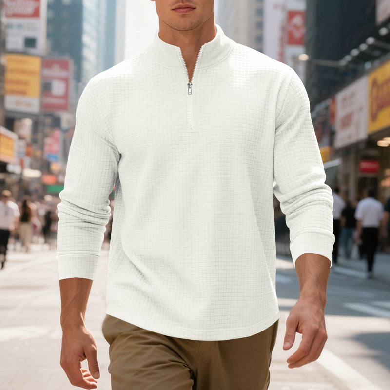 Men's structured half-zip waffle shirt with stand-up collar and breathable wearing comfort Mune Fashion