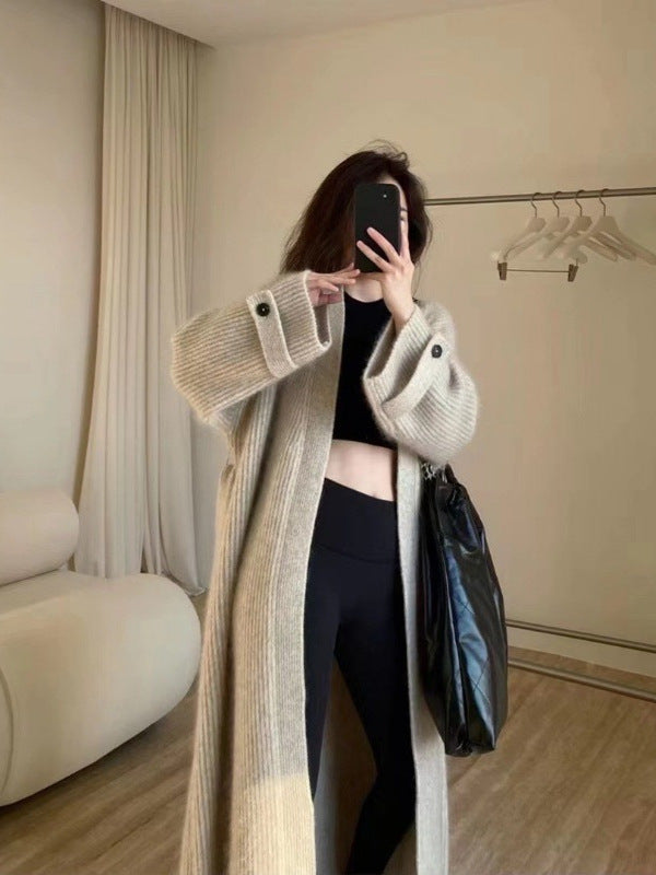 Women's Maxi Long Cardigan made of soft rib knit with wide cuffs Mune Fashion
