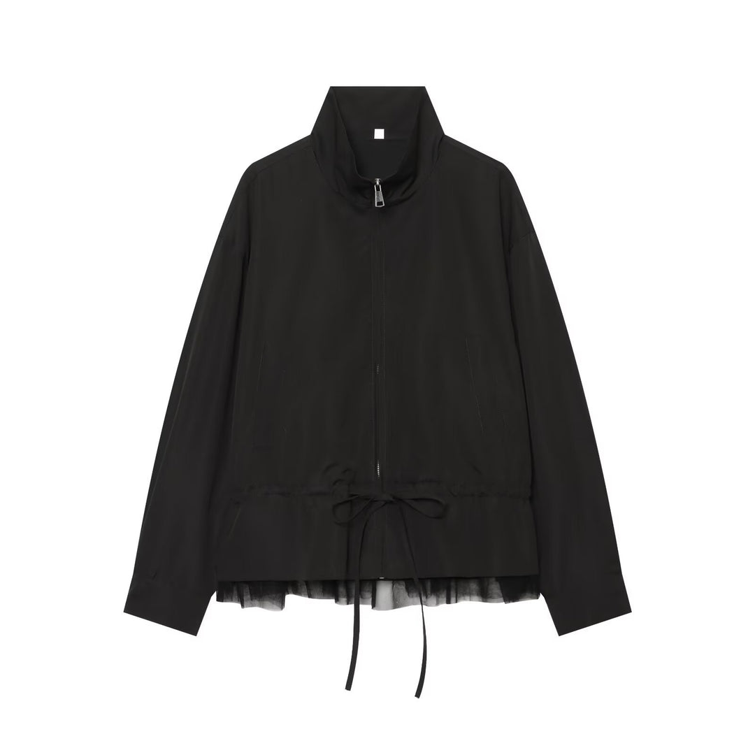 Women's lightweight blouson with stand-up collar, drawstring waist and tulle hem Drune