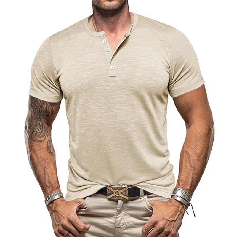 Men's nano athletic Henley t-shirt made of structured slub cotton with short button placket Mune Fashion