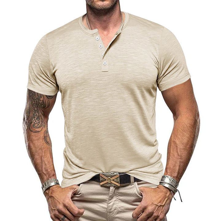 Men's nano athletic Henley t-shirt made of structured slub cotton with short button placket Mune Fashion