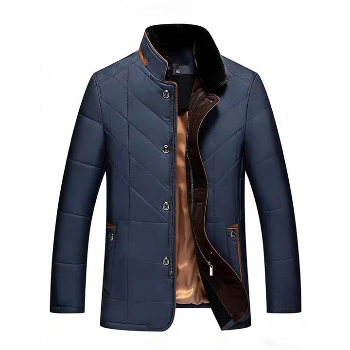 Men's Quilted Down Jacket with Stand Collar and Two-Way Inner Zipper Mune Fashion