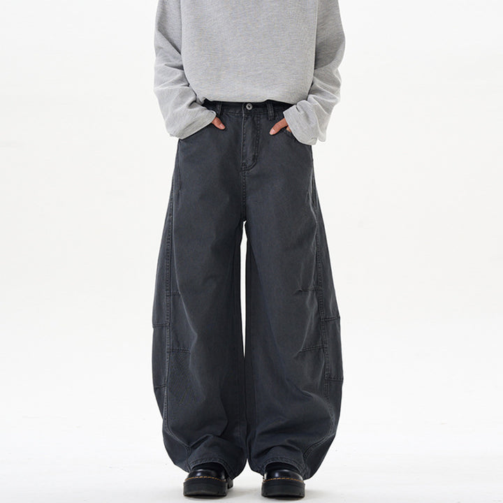 Women's Ultra-Wide Cotton Canvas Palazzo Pants with Elastic Waistband and Utility Seams Mune Fashion