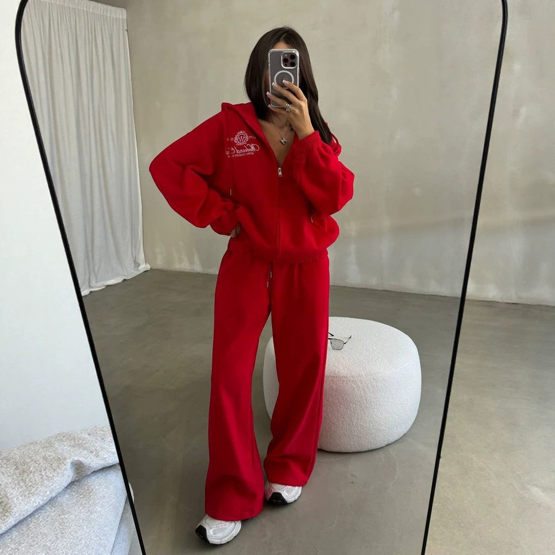 Women's Soft Oversized Hoodie Sweat Jacket Set with Wide Jogging Pants Mune Fashion