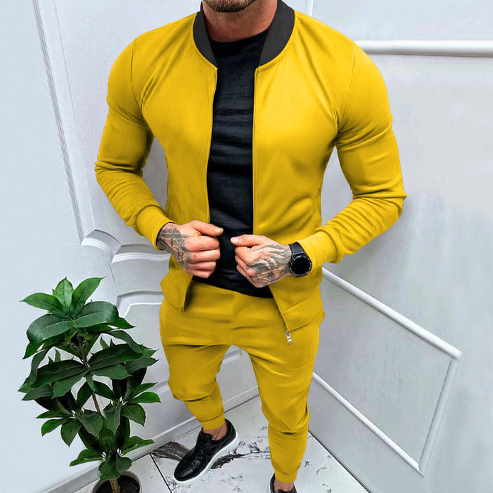 Men's sporty leisure training suit with tailored bomber jacket and tapered jogging pants made of elastic cotton blend Mune Fashion