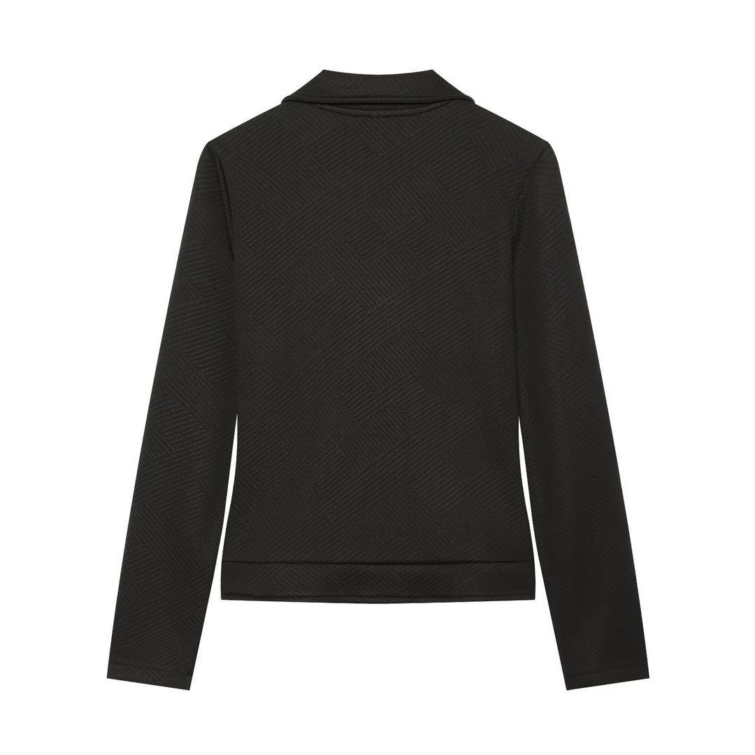 Women's short jacket in biker style with asymmetrical zipper and textured weave structure Drune