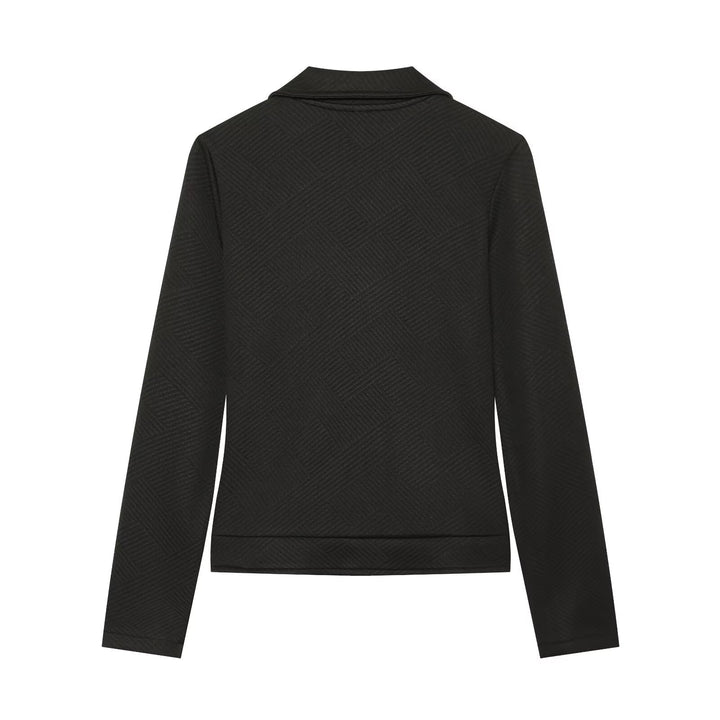 Women's short jacket in biker style with asymmetrical zipper and textured weave structure Drune