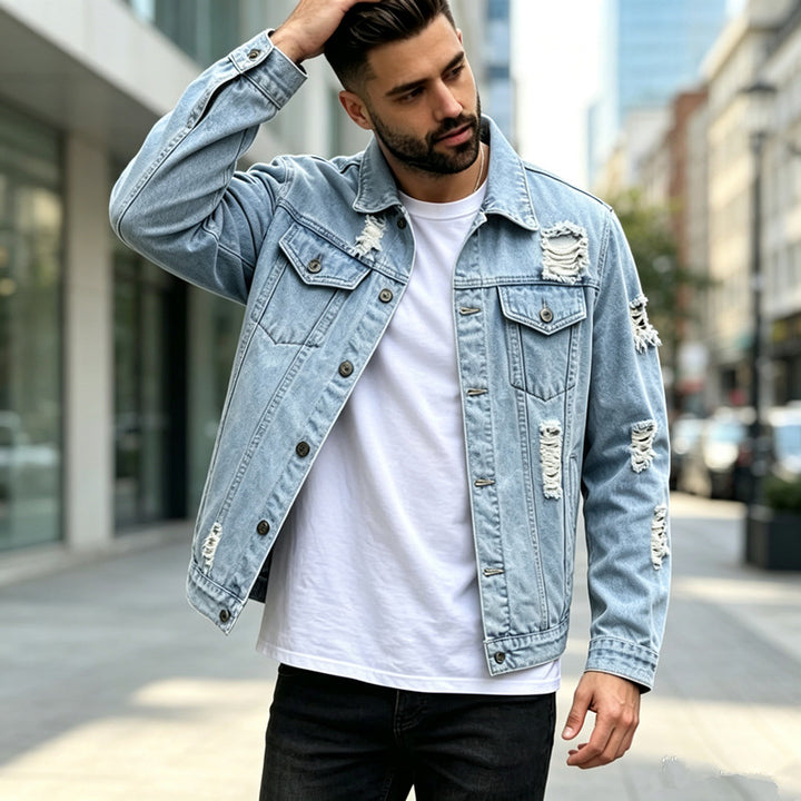 Men's Stylish Denim Jacket with Destroyed Details Mune Fashion