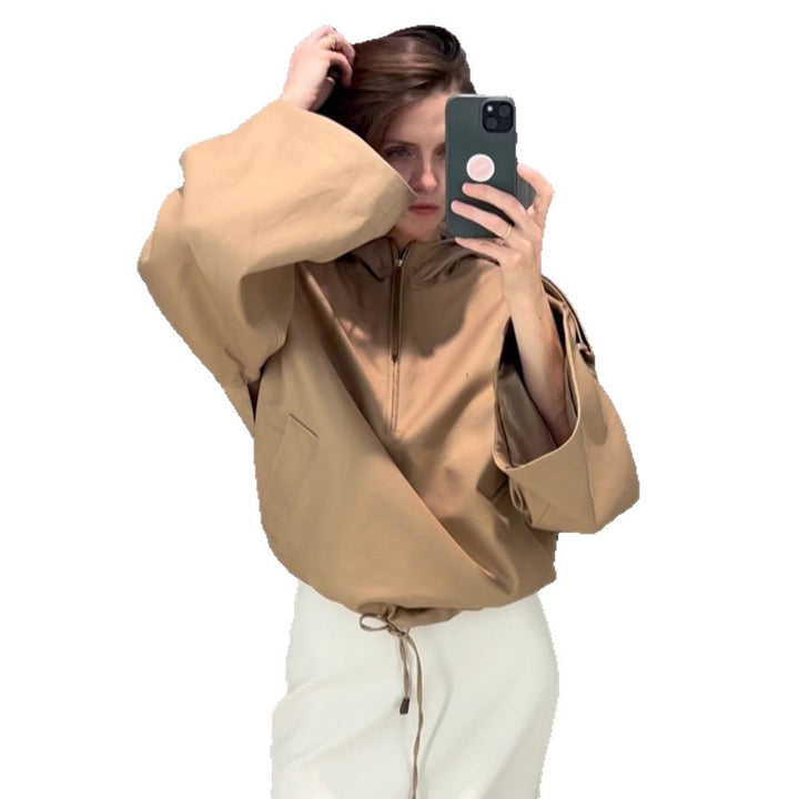 Women’s Oversized Hoodie with Half Zipper, Balloon Sleeves & Drawstring Mune Fashion