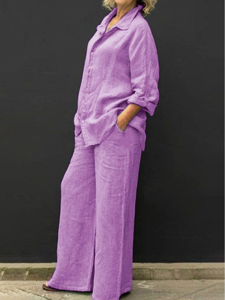 Women's Relaxed Linen Set with Oversized Shirt and Wide Palazzo Pants Mune Fashion