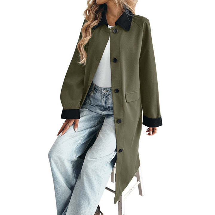 Women's long trench coat with contrast collar and cuffed sleeves Mune Fashion