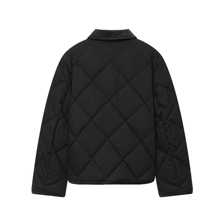 Women's short jacket quilted bomber with cord collar, front zipper and patch pockets Mune Fashion