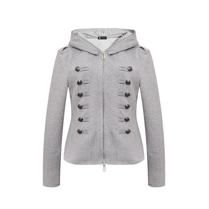 Women's fitted hooded sweat jacket with decorative double row and metal buttons Mune Fashion