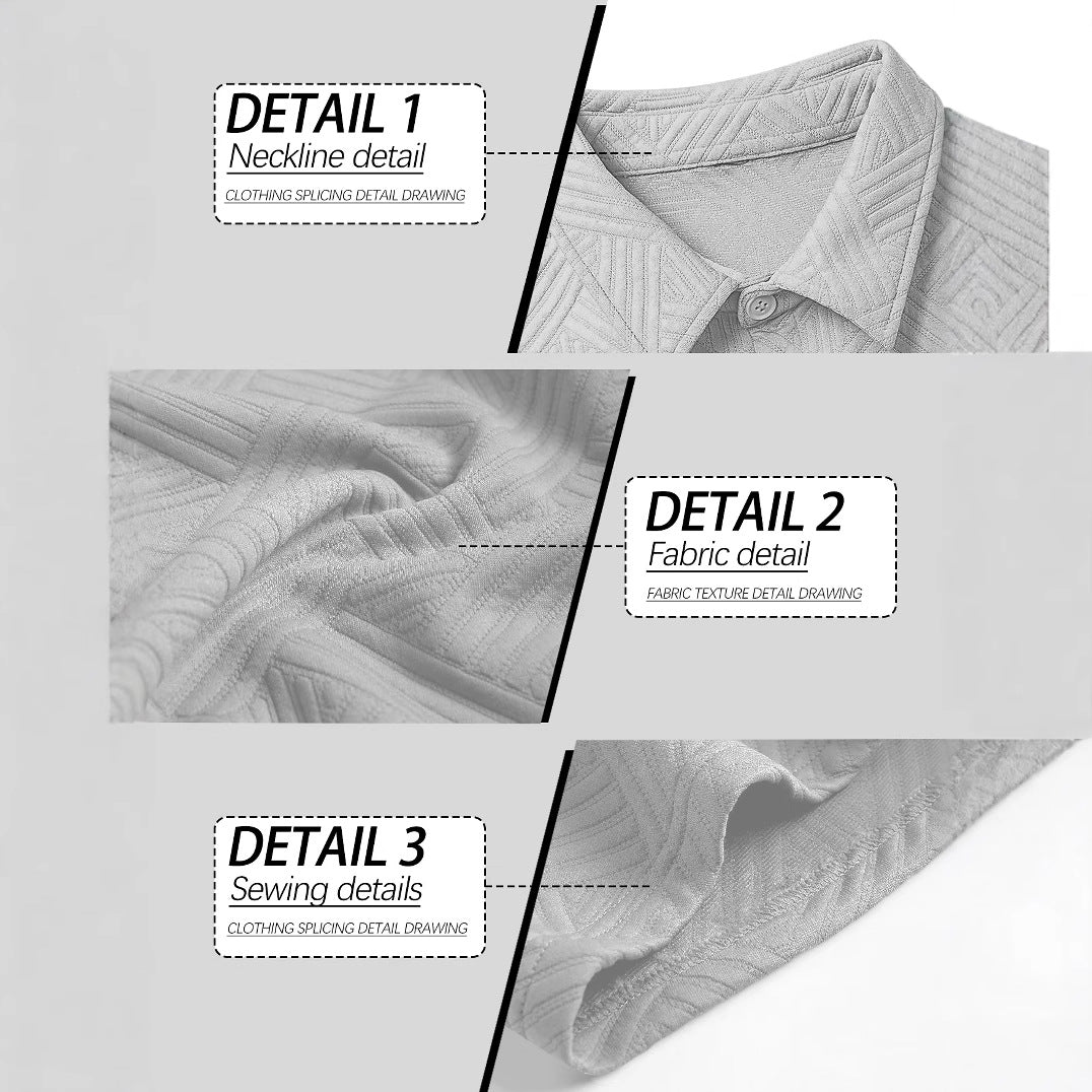 Men's lightweight short-sleeve shirt and Bermuda two-piece set with embossed woven texture and drawstring waistband Mune Fashion