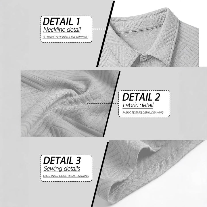 Men's lightweight short-sleeve shirt and Bermuda two-piece set with embossed woven texture and drawstring waistband Mune Fashion