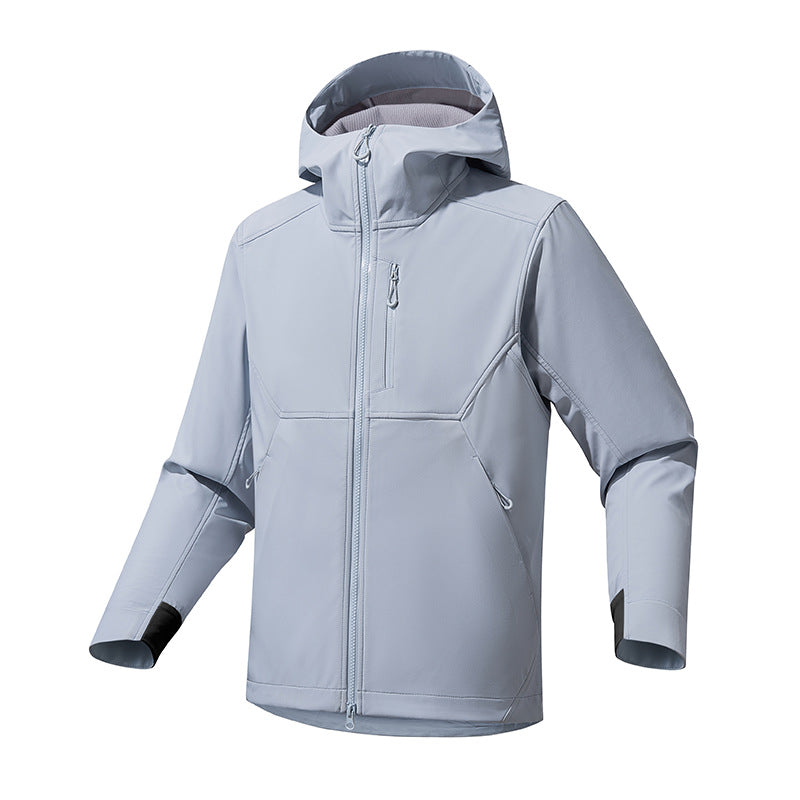 Men's softshell hooded sweatshirt jacket with stretch windbreak, ergonomic cut and chest zipper Mune Fashion
