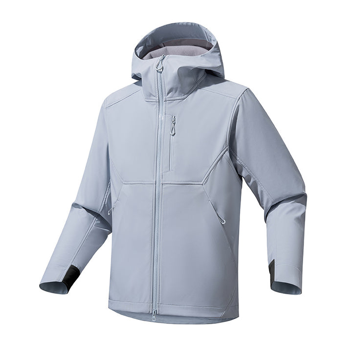 Men's softshell hooded sweatshirt jacket with stretch windbreak, ergonomic cut and chest zipper Mune Fashion