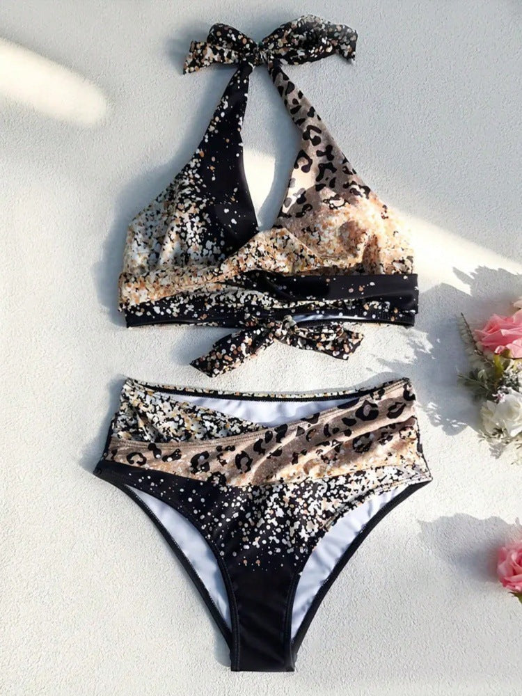 Women's High-Waisted Bikini Set with Playful Knot and Shimmering Accents Mune Fashion