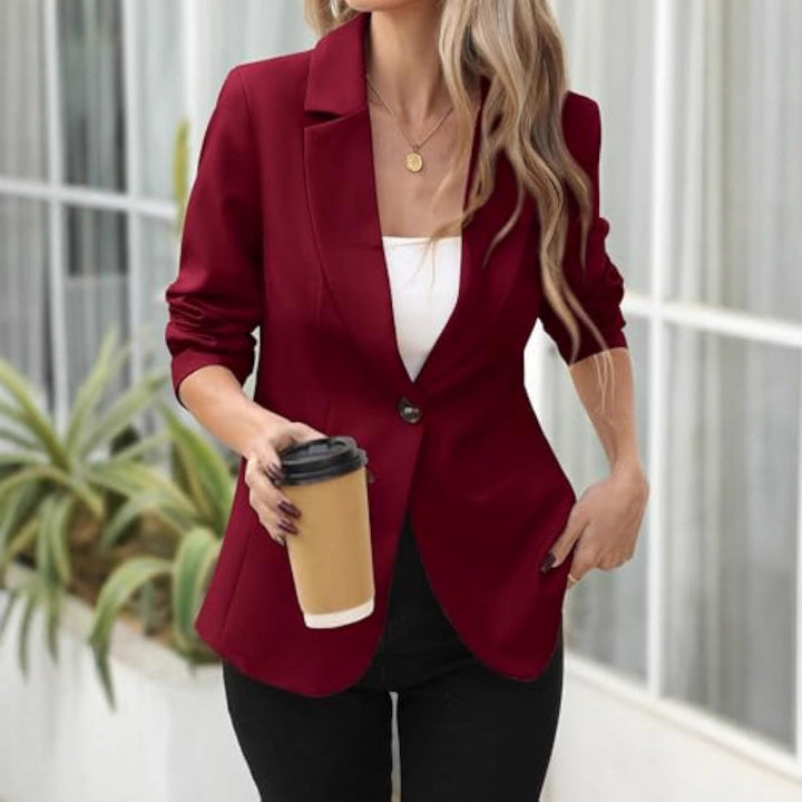Women's Elegant Stretch Blazer with Figure-Defining Waist, One-Button and Shawl Collar Drune