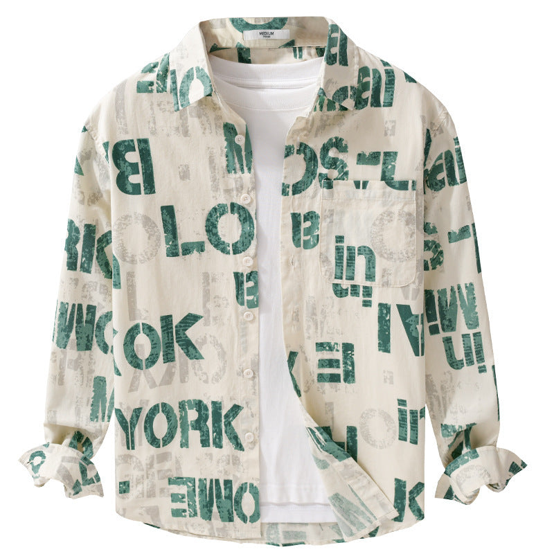 Men's Printed Lightweight Long Sleeve Shirt in Relaxed Fit with Typo Print and Chest Pocket Mune Fashion
