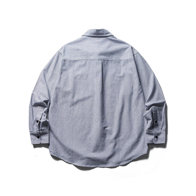 Men's Oversized Shirt in Worker Style with Pinstripes and Chest Pockets Mune Fashion