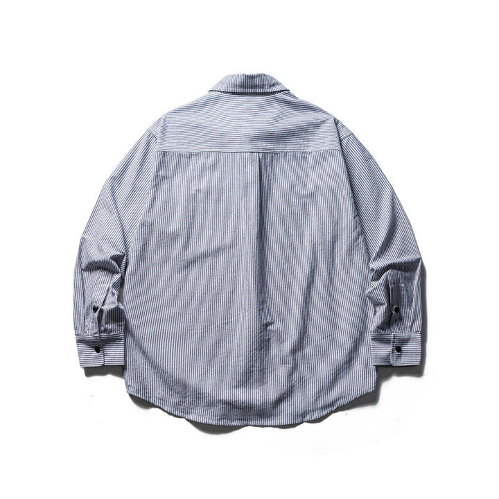Men's Oversized Shirt in Worker Style with Pinstripes and Chest Pockets Mune Fashion