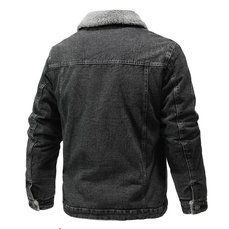 Men's washed denim worker jacket with teddy lining and inset side pockets Mune Fashion