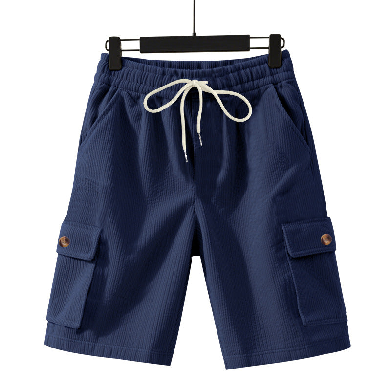 Men's cord cargo shorts with elastic drawstring waistband, patch cargo pockets, and soft cotton blend Mune Fashion