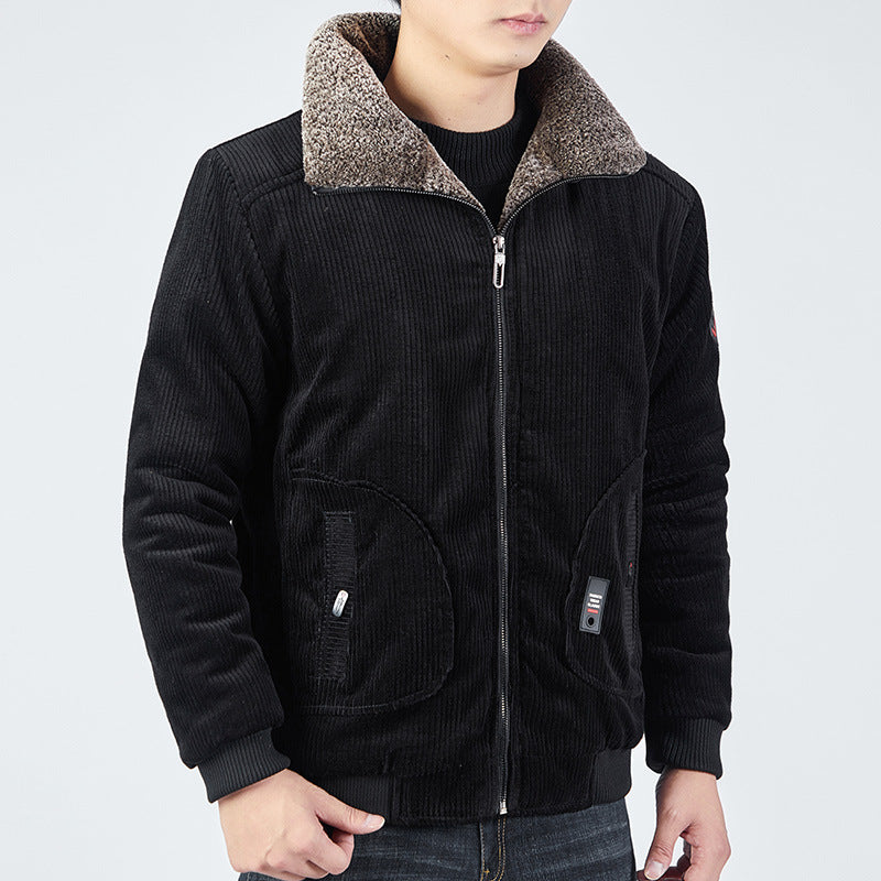 Men's corduroy bomber jacket with sherpa collar, thermo lining, and utility pockets Mune Fashion
