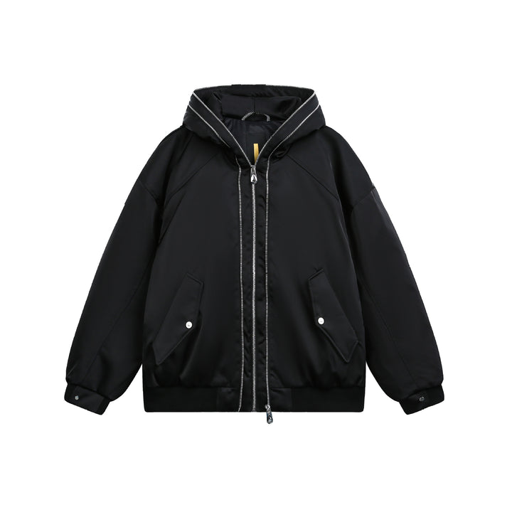 Men's Padded Oversized Bomber Jacket with Hood and Double Zipper Mune Fashion