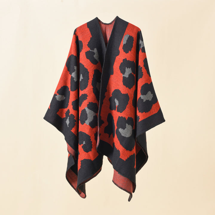 Women's Oversize Knit Ruana with Graphic Jacquard and Decorative Stitch Mune Fashion