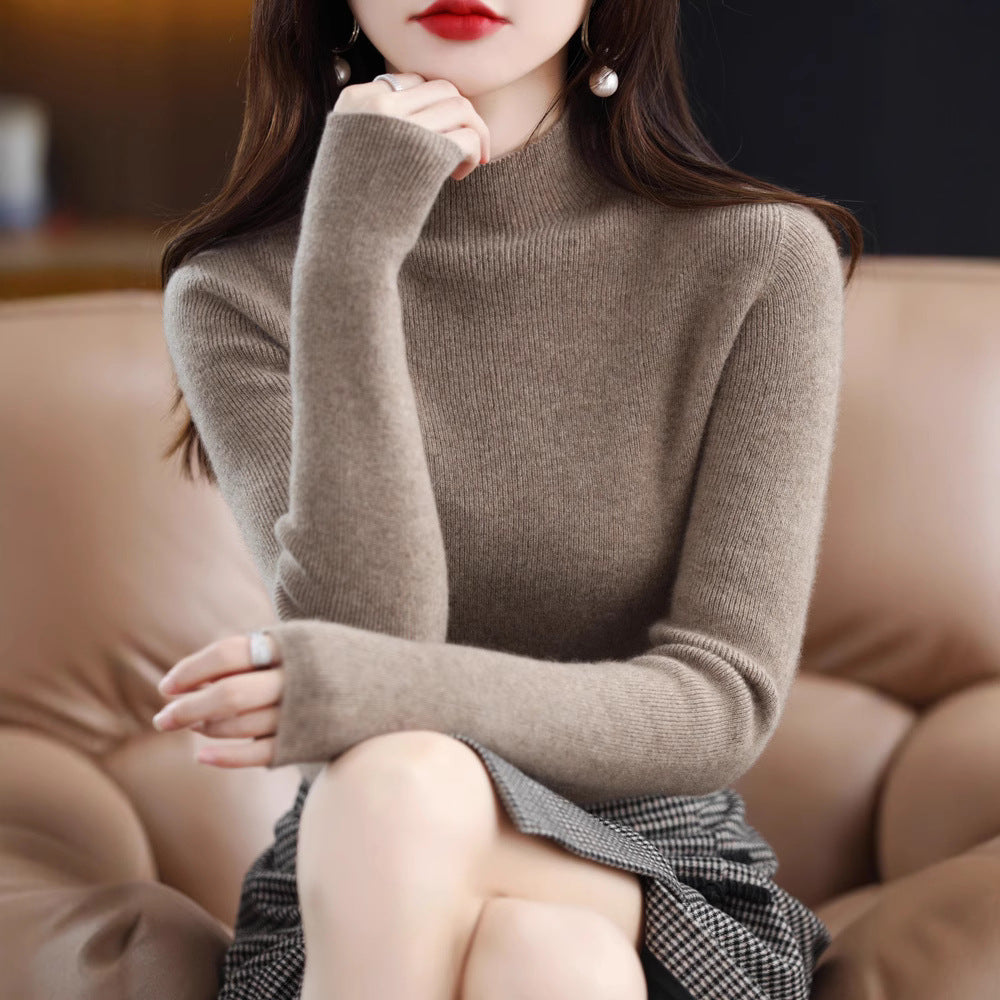 Women's Slim-Fit Mockneck Sweater Made of Cashmere-Like Fine Knit Mune Fashion
