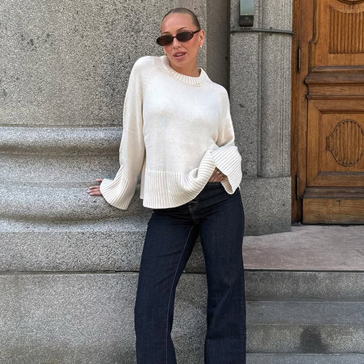 Women's oversized knit sweater with wide ribbed hem and trumpet sleeves Mune Fashion