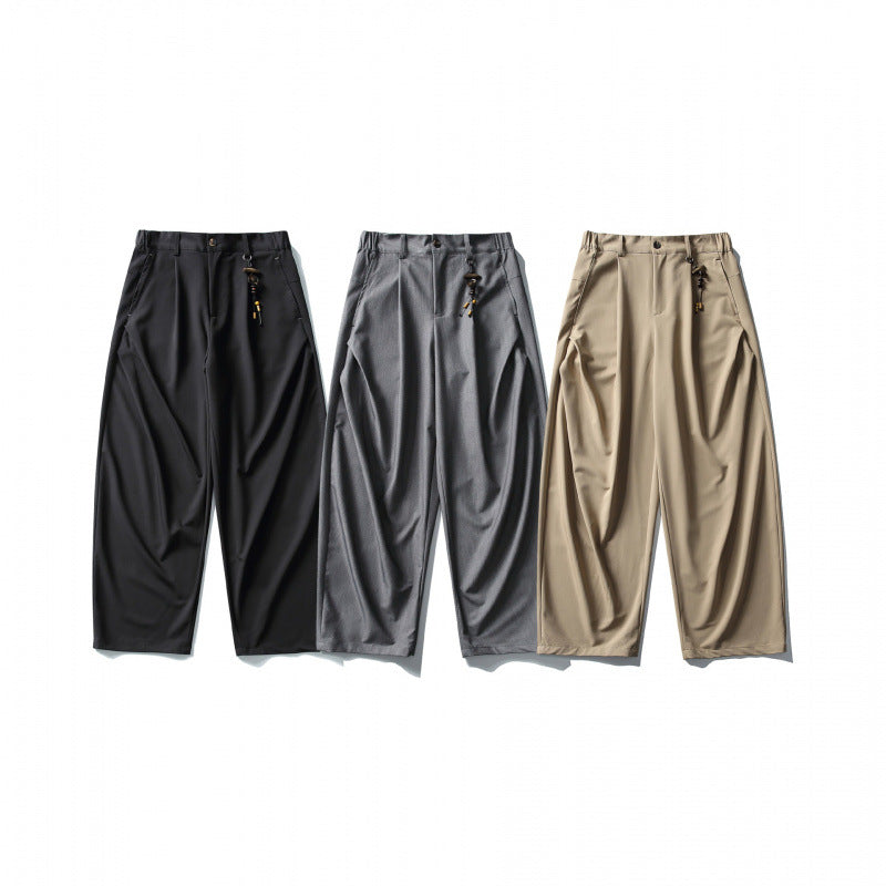 Men's Wide Pleated Culotte Pants with Low Crotch Mune Fashion