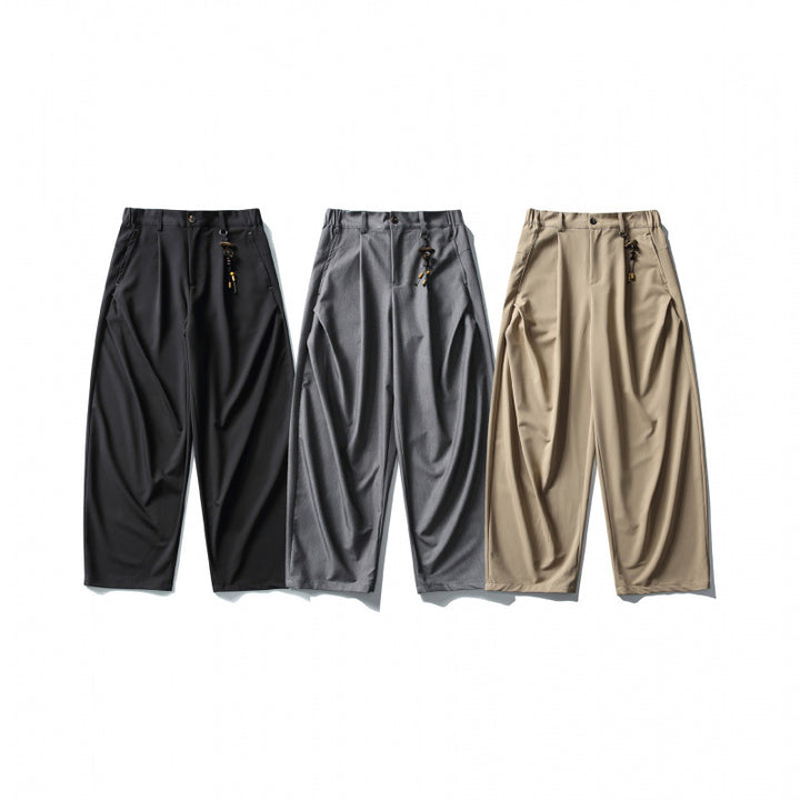 Men's Wide Pleated Culotte Pants with Low Crotch Mune Fashion
