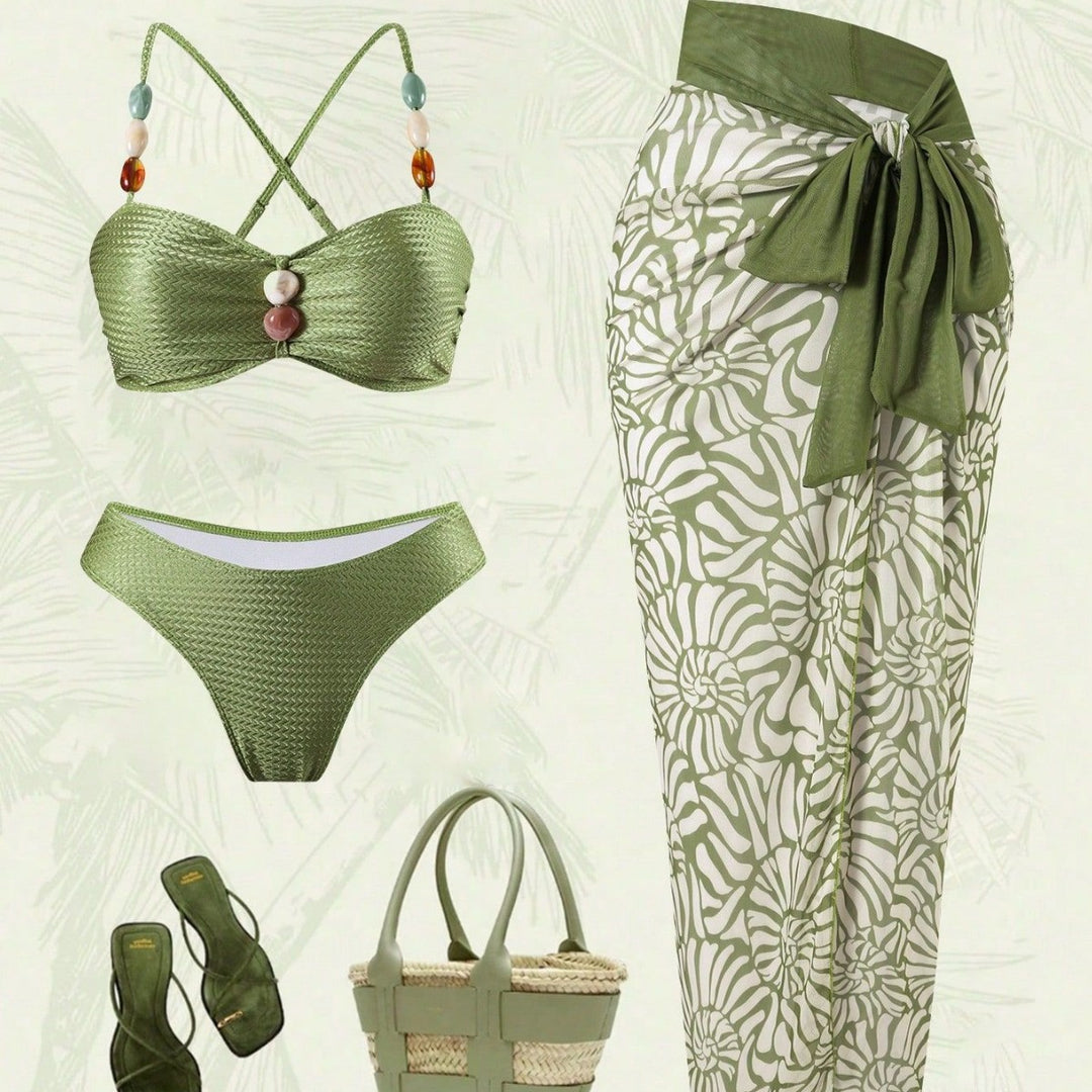 Ladies Elegant Beachwear with Floral Over Skirt Mune Fashion