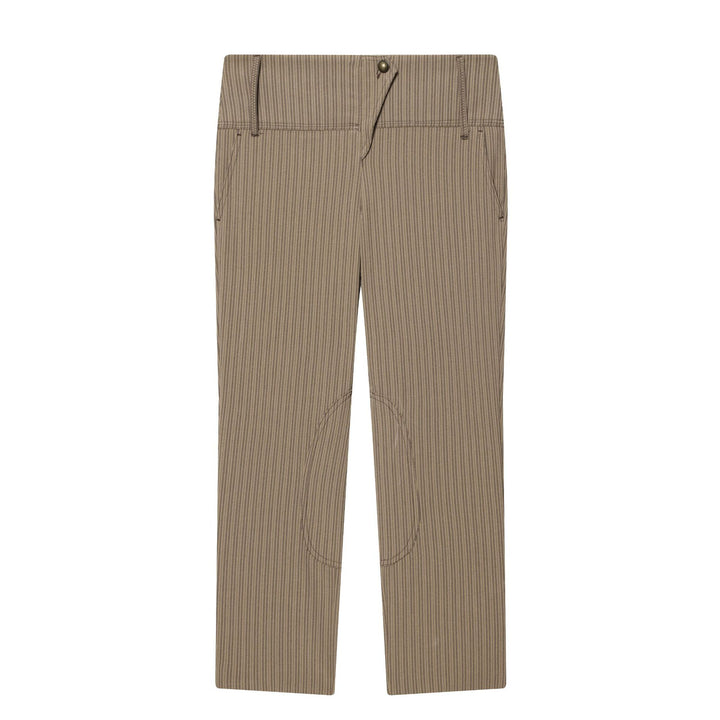 Ladies High-Waisted Cropped Stretch Pants with Pinstripes and Knee Patches Mune Fashion