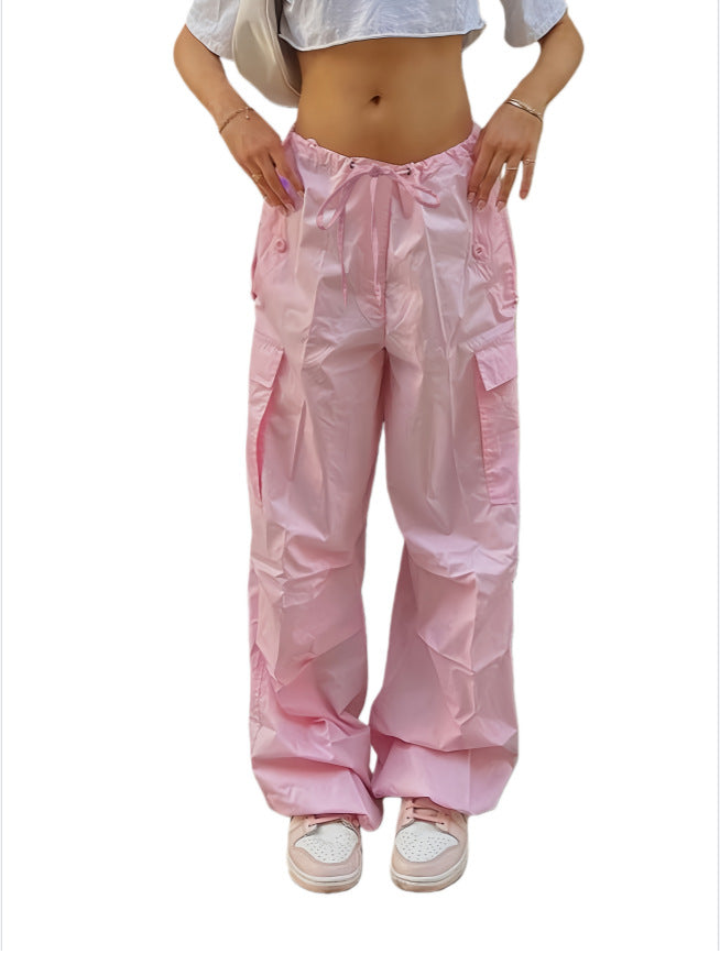 Women Wide Cargo Pants made of lightweight functional fabric with drawstring and flap pockets Mune Fashion