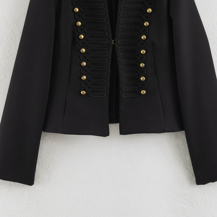 Women's Short Blazer in Marshal Look with Cord Ornament and Brass Buttons Mune Fashion