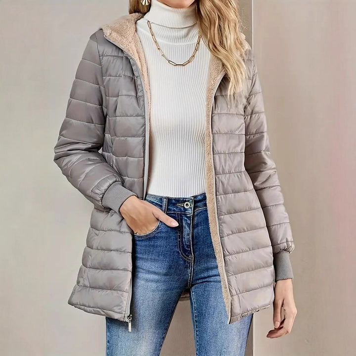 Women Long Padded Coat with Teddy Lining and Hood Mune Fashion
