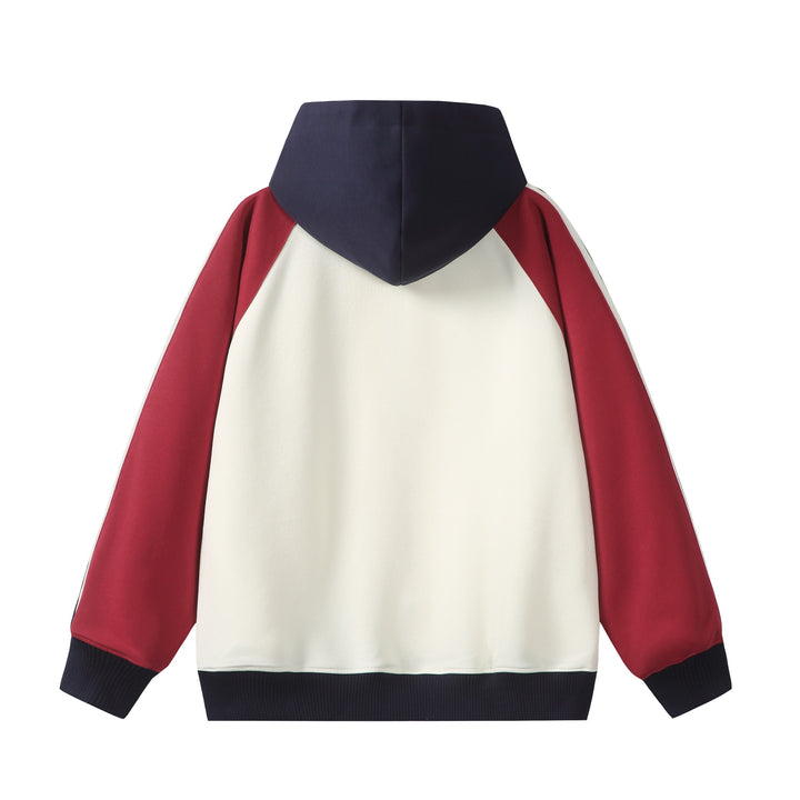 Unisex Hooded Zip Jacket in Retro Sports Style with Color Block Inserts and Kangaroo Pocket Mune Fashion