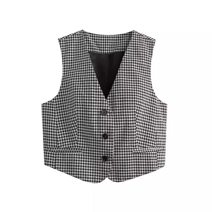Women's tailored business vest with V-neckline and piped insert pockets Mune Fashion