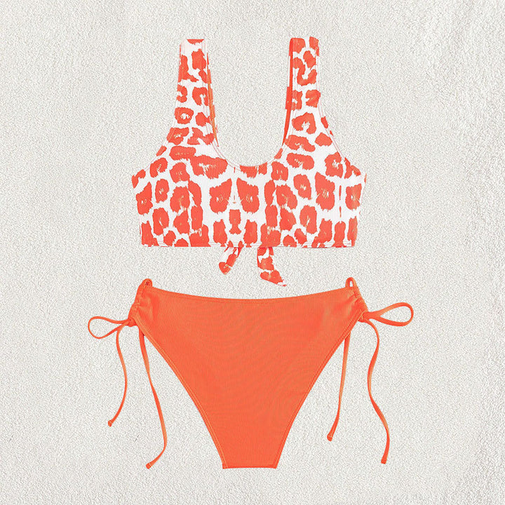 Women's triangle bikini set with playful leopard pattern and practical ties Mune Fashion