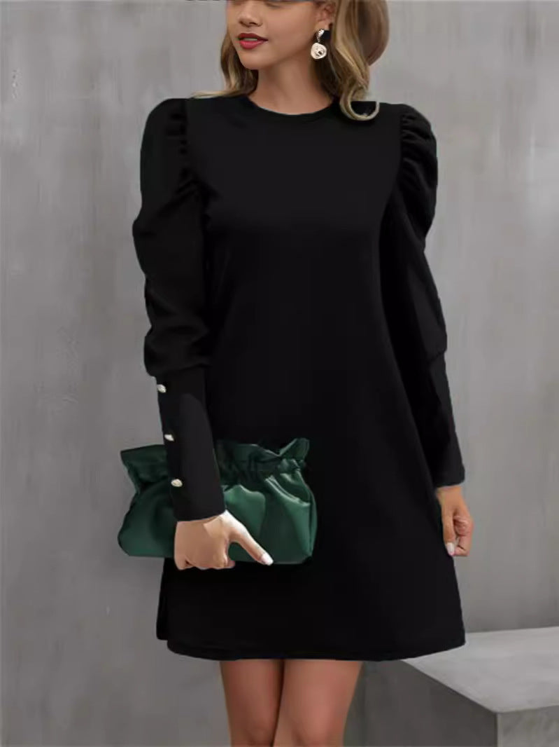 Women's pencil dress with gathered puff sleeves and pearl cuffs Mune Fashion