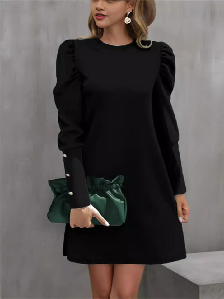 Women's pencil dress with gathered puff sleeves and pearl cuffs Mune Fashion