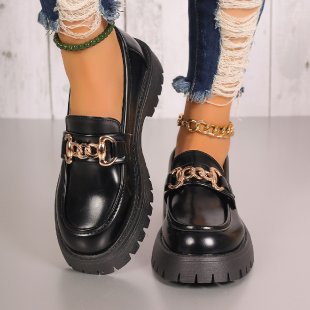 Women chunky loafers in leather look with profiled platform and chain link application Mune Fashion